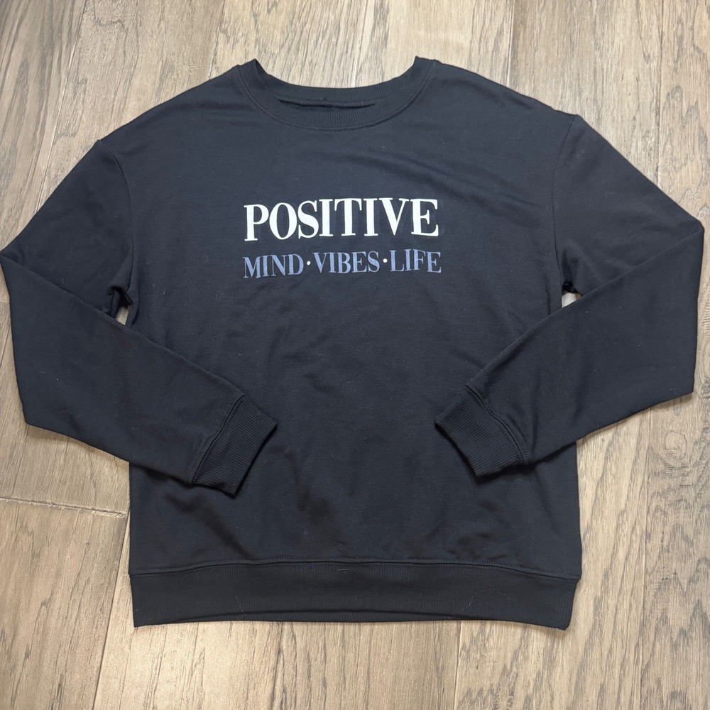 Miken Flow Black Positive Mind Vibes Life Crewneck Sweatshirt Womens Small